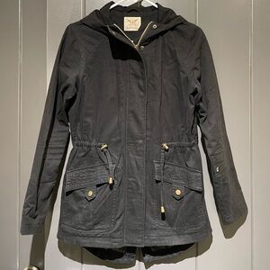 Faded Glory Black Utility Jacket Weather-Resistant Hooded Design